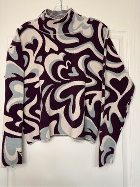 Maeve Anthropologie Heart Swirl Mock Neck Sweater S